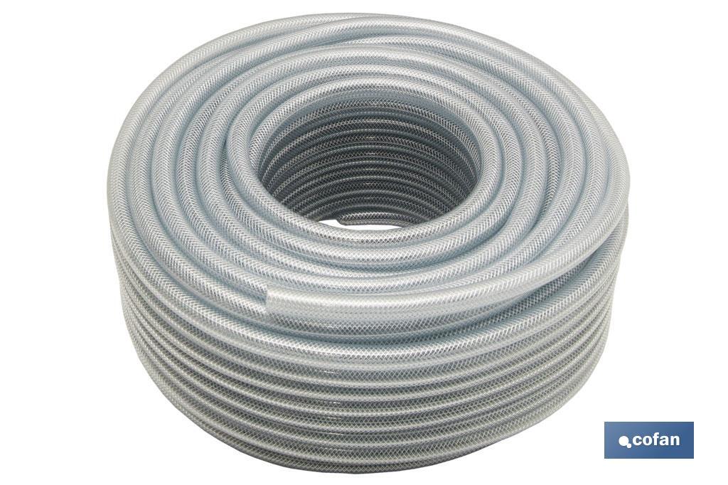 MANGUERA PVC CRISTAL C/REFUERZO 19x26mm/50m